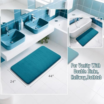 Yimobra Long Bath Mat 44"x24", Super Soft Quick Dry Memory Foam Bathroom Rug, Water Absorbent, Non Slip Backing Machine Washable for Tub Shower, Thick Comfort Support, Peacock Blue