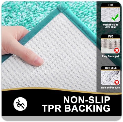 OLANLY Small Bathroom Rugs 24x16, Absorbent Microfiber Bath Rugs, Green