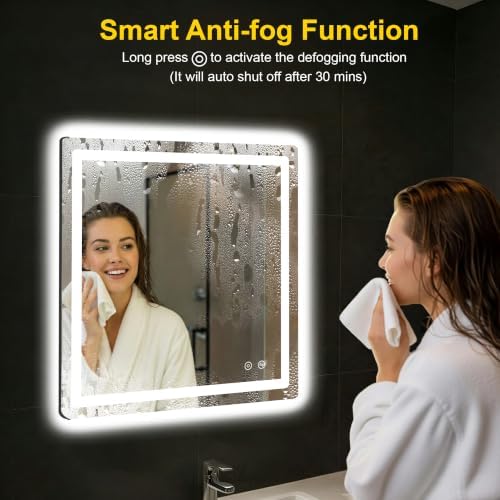 LED Bathroom Mirror with Lights, 30"x30" Lighted Vanity Mirror for Wall