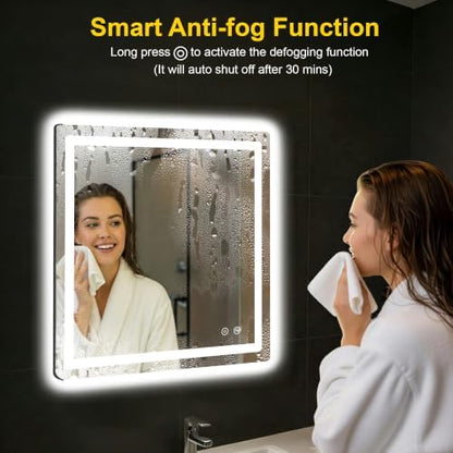 LED Bathroom Mirror with Lights, 30"x30" Lighted Vanity Mirror for Wall