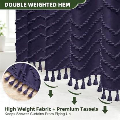 Siiluminisoy Extra Long Boho Shower Curtain, Woven Fabric 84 in Dark Purple, 72 x 84, Tufted Chevron Striped Modern Chic Textured Minimalist Bathroom Shower Curtain