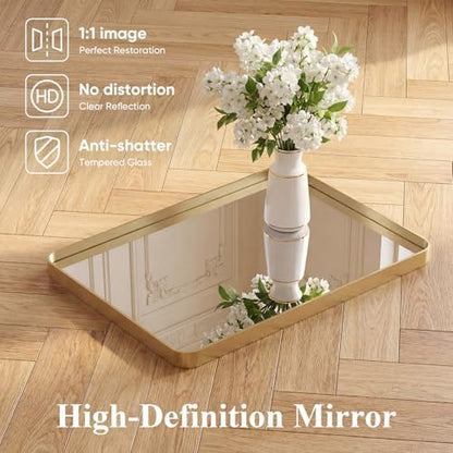 Sweetcrispy Bathroom Wall Mirror, 32x24 Inch Mirror for Over Sink, Gold