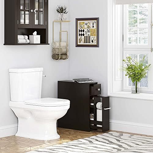 Spirich Small Bathroom Storage Cabinet with Toilet Paper Holder, Espresso