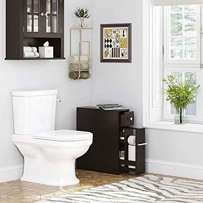 Spirich Small Bathroom Storage Cabinet with Toilet Paper Holder, Espresso