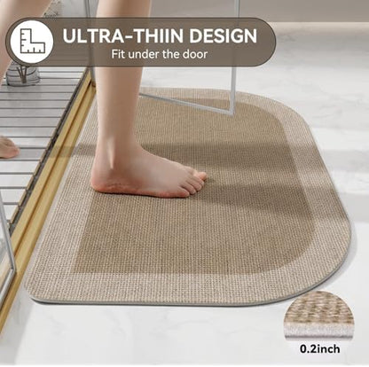 YDKGL Half Circle Bath Mat, Non Slip Thin Bathroom Rugs, Brown 16x24