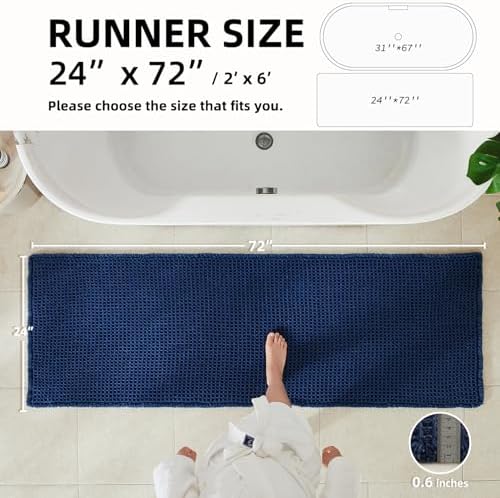 TYUU Waffle Runner Rug Bathroom, Long Boho Bath Mat, 72x24 Navy Blue