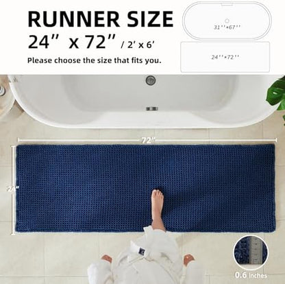 TYUU Waffle Runner Rug Bathroom, Long Boho Bath Mat, 72x24 Navy Blue
