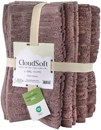 SKL Home CloudSoft Bath Towel Set, 6-Piece, 100% Cotton Luxury, Soft Plum