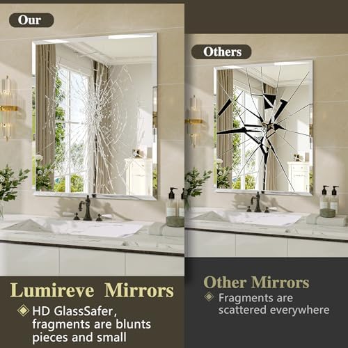 Frameless Bathroom Mirror, 48" x 36" Beveled Wall Mirror