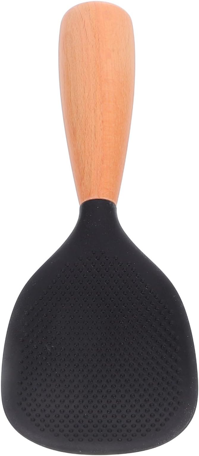 MAGICLULU Silicone Wooden Rice Paddle Kitchen Utensils Cooking Ladle Handle (Black)