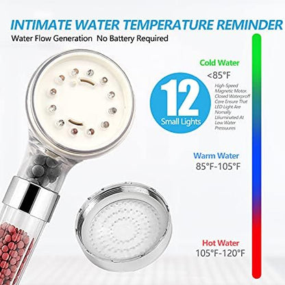 FASTRAS LED Shower Head with Handheld, High Pressure Shower Head with Hose, Holder & PTFE Tape etc, 3 Water Temperature-Controlled Water Saving Filtered Shower Head for Dry Hair& Skin