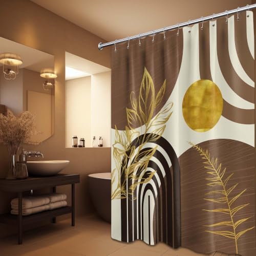 Brown and Gold Shower Curtain, 72x72 in, Mid Century Modern Tan