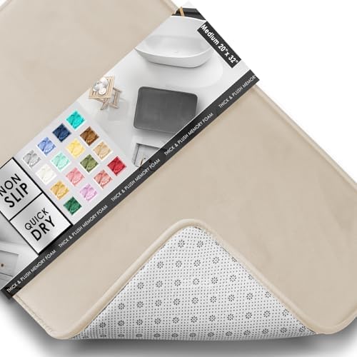 Clara Clark Bathroom Rugs, Velvet Memory Foam Bath Mat, Non-Slip Bath Rugs, Machine Wash, Dries Quickly, Ultra Soft Plush Bath Mats for Bathroom, 20 x 32, Linen