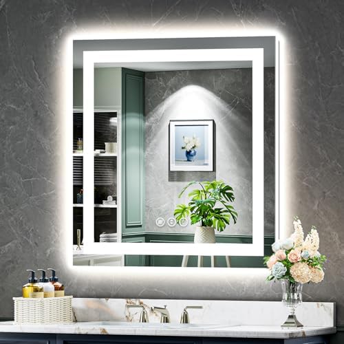 30x30 LED Bathroom Mirror with Lights, Lighted Vanity Mirror