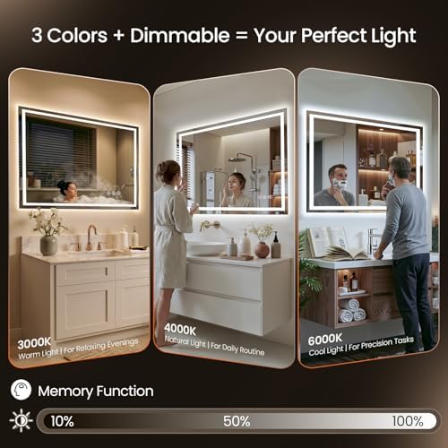 40"x30" LED Bathroom Mirror with Anti-Fog, Backlit & Front Lights, Memory