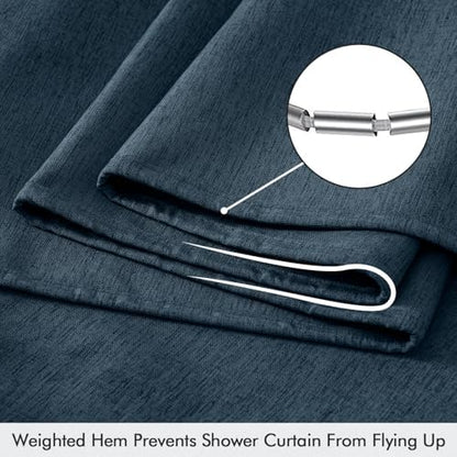 ANRODUO Navy Blue Linen Textured Fabric Shower Curtain Set - W72xL72