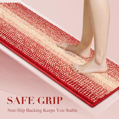 BSICPRO Bathroom Rugs, 17x24 Chenille Bath Mats, Christmas Red