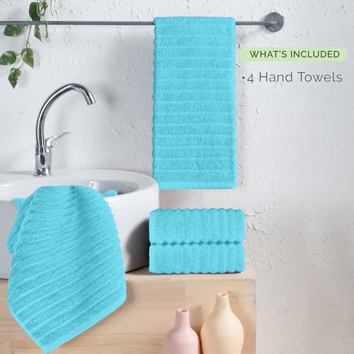 Elegant Comfort Luxury 100% Turkish Cotton Corduroy Ribbed 4 Pack Hand Towel Set 16 x 28 Inch - Absorbent, Super Soft, Quick Dry, Premium Towels for Bathroom, Gym, Spa and Hotel Use, Aqua