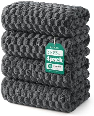 REDKISS 4 Pack Charcoal Gray Microfiber Bath Towels Large 30"x60"