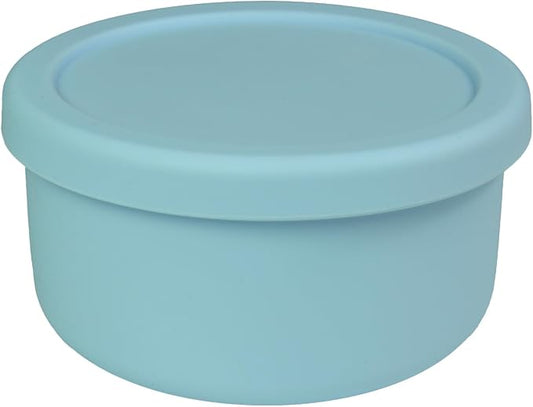 24 fl oz Silicone Food Storage Container with Lid, Round Portable Airtight Salad Bowl, Reusable Meal Prep Bowl for Soup Stew Leftovers, Microwave Fridge Dishwasher Safe, BPA Free (Grayish blue 1 Pack)