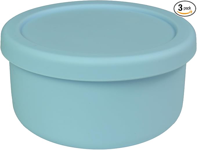 24 fl oz Silicone Food Storage Container with Lid, Round Portable Airtight Salad Bowl, Reusable Meal Prep Bowl for Soup Stew Leftovers, Microwave Fridge Dishwasher Safe, BPA Freee(Grayish blue 3 Pack)