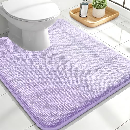 OLANLY Memory Foam Bathroom Toilet Rugs U-Shaped 24x20,Soft Mat, Lavender