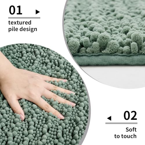 Disolla Toilet Rug 24x24 Inch - Sage Green U-Shaped Bathroom Floor Mat, Soft Shaggy Plush Absorbent Chenille Contour Rug, Non-Slip Washable Pedestal Base Rug