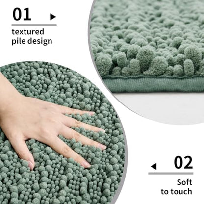Disolla Sage Green Bath Mat 24x36 Inch - Luxury Chenille Bathroom Rug, Extra Soft Shaggy Plush Absorbent Mat, Non-Slip Washable Rug for Bathtub, Shower and Bedside