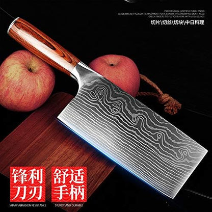 Damascus Chef Knife Set. Professional Japanese High Carbon Steel. 7Cr17mov Blade. Ergonomic comfort Woden Handle. (8 inch Chop Cut)