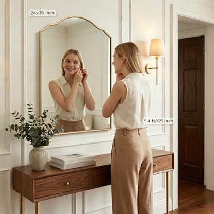 Besdomus Bathroom Mirrors for Over Sink: 24"x36" Gold Wooden Arched Mirror