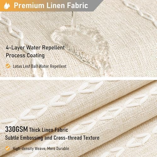 BTTN 72 x 80 Boho Linen Heavy Duty Cloth Shower Curtain Set, Cream/Beige