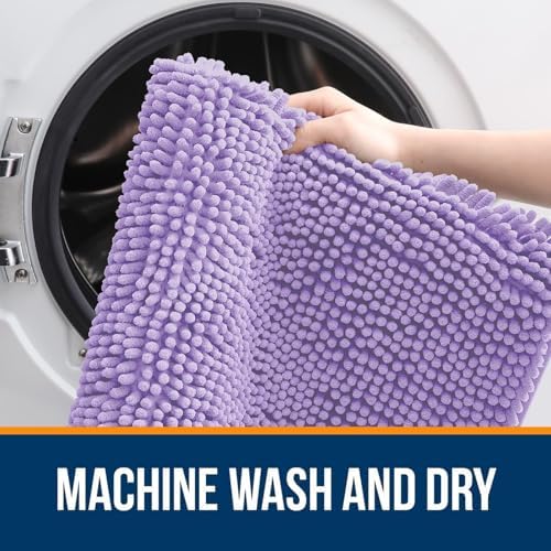 OLANLY Chenille Bathroom Rugs Mats Sets 2 Piece, 59"x20"+30"x20", Lavender