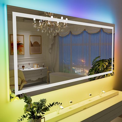 LOAAO 60"X40" RGB LED Bathroom Mirror with Lights, UL Listed