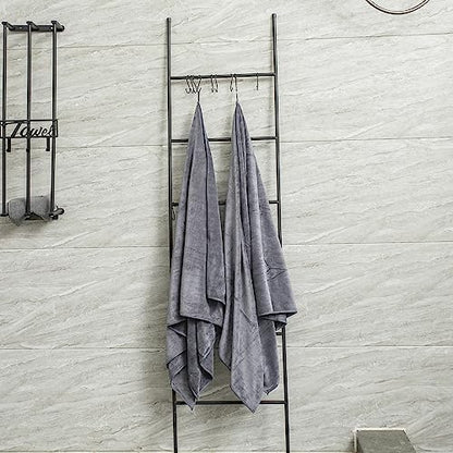 JML Microfiber Bath Towel Set with Hanging Loop, Grey, 30" x 60", 6 Pack