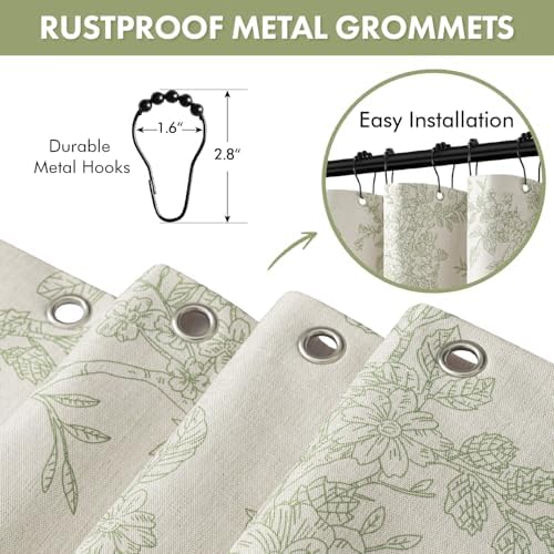 Spring Linen Green Floral Shower Curtain W72*L72 Inches Long