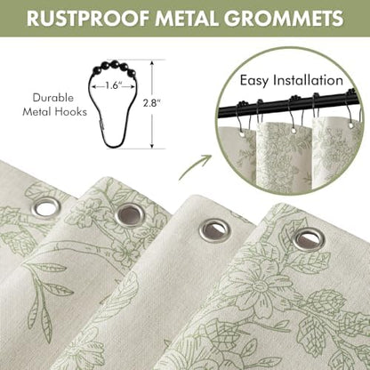 Spring Linen Green Floral Shower Curtain W72*L72 Inches Long