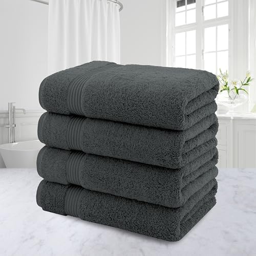 American Veteran Towel, 100% Cotton Turkish Bath Towels for Bathroom 4 Pack, 27x54 Extra Large Premium Soft Drying Bathroom Towels, Dark Gray