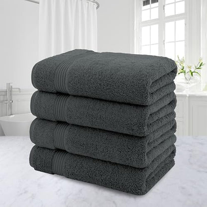 American Veteran Towel, 100% Cotton Turkish Bath Towels for Bathroom 4 Pack, 27x54 Extra Large Premium Soft Drying Bathroom Towels, Dark Gray