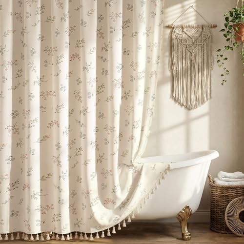 Farmhouse Floral Shower Curtain with 12 Clear Rings 72" W x 84" L