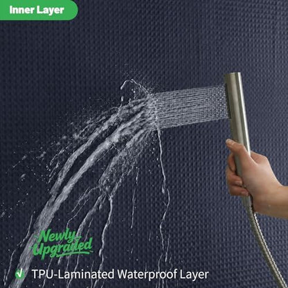 eachope No Hook Waffle Shower Curtain, No Liner Needed,71x74 Inch,Navy Blue