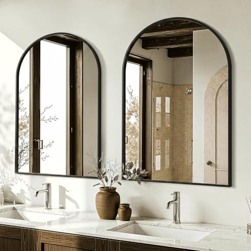 AMOISE Arched Bathroom Mirror for wall, 2Pack 30"x20" Vanity Mirror, Black