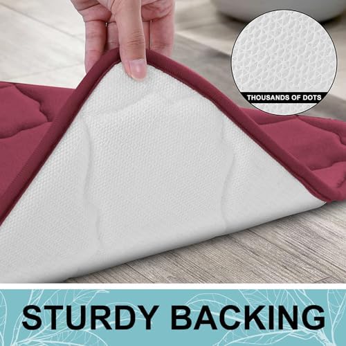 OLANLY Memory Foam Bath Mat Rug 59x20, Ultra Soft Bathroom Rugs, Burgundy