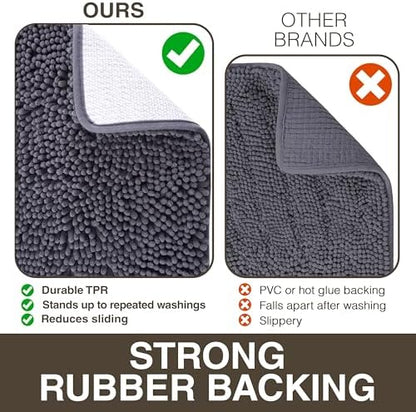 Neater Home Plush Bathroom Rugs 30x20 Thick Chenille Quick Dry Microfiber Absorbent Bath Mat, Soft Bath Rugs, Machine Washable Bathroom Floor Mat for Tub Shower Sink, Home Decor Accessories, Charcoal