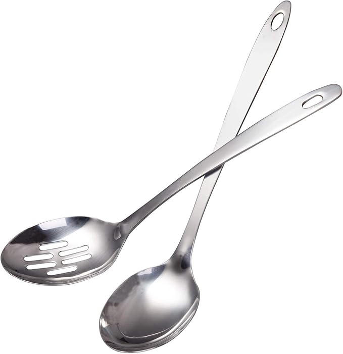 IMEEA Stainless Steel Serving Spoon Set 13-Inch Cooking & Serving Spoons Solid & Slotted Kitchen Spoon Set Metal Serving Utensils