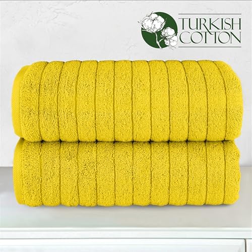 Elegant Comfort 100% Turkish Cotton Corduroy Ribbed Luxury Soft 2 Pack Bath Towels 27 x 54 Inch - Ultra Plush, Absorbent, Quick Dry, Hotel Spa Quality Towels for Bathroom Essentials, Yellow
