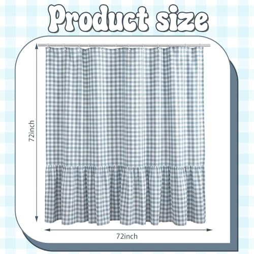 HunnmingRe Ruffle Hem Gingham Shower Curtain Dust Blue