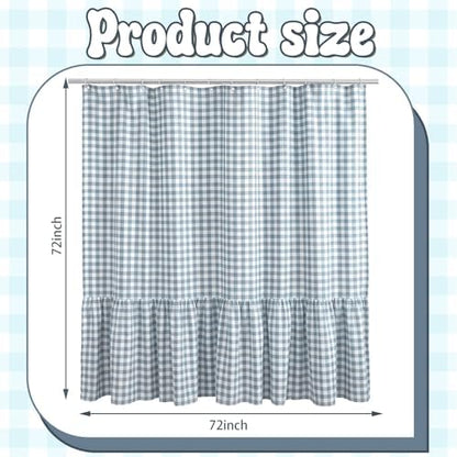 HunnmingRe Ruffle Hem Gingham Shower Curtain Dust Blue