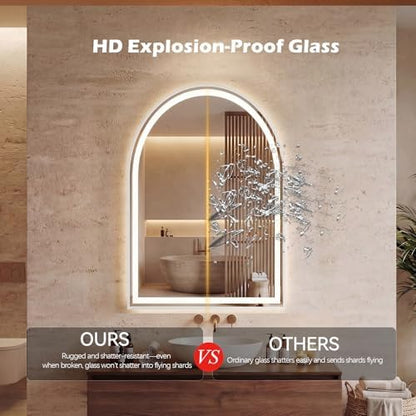 DUMOS 20"x28" LED Bathroom Mirror with Lights, Arched Vanity Mirror
