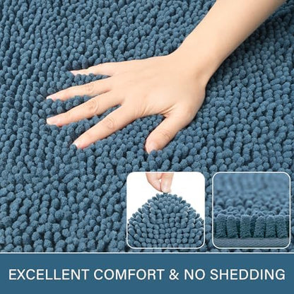 LOCHAS Luxury Bathroom Rug Shaggy Bath Mat 20 x 32 Inch, Denim Blue