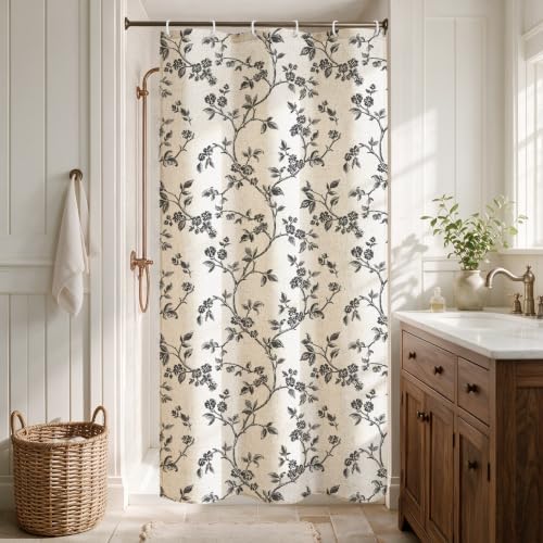 MitoVilla Small Stall Linen Floral Shower Curtain for Bathroom,36 x 72